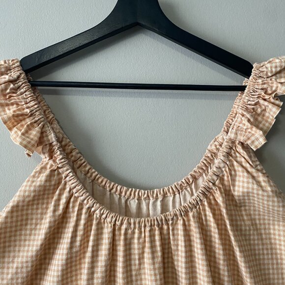 Handmade Plus Size Cotton Orange Tan Cream Gingham Elastic Straps Dress - Picture 3 of 16